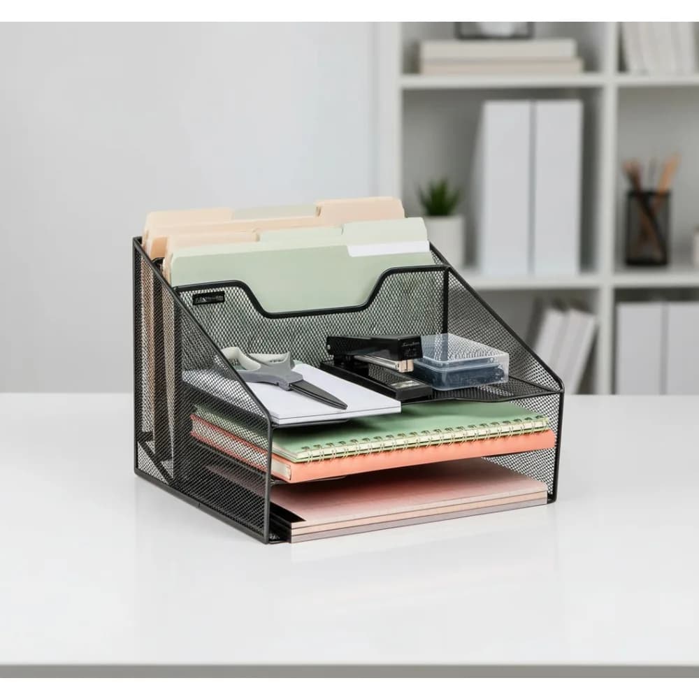 Organizzatore da scrivania in rete metallica da 2 pezzi, vassoio di carta per forniture per ufficio, selezionatore di file efficiente