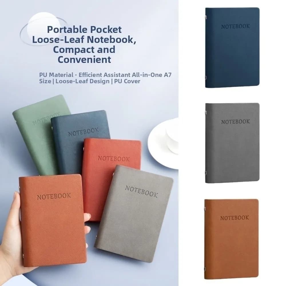 Memo Pads A7 Mini Notepad PU Leather Cover Spiral Bound Pocket Planner Loose-leaf Binder Record Book A7 Notebook School Student