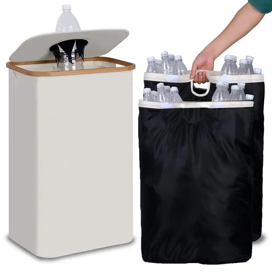 Contenitore per Riciclaggio 100L, Bidoni per Riciclo da 26 Galloni per Cucina Interno/Esterno Casa con 2 Sacchi Interni Rimovibili e Riutilizzabili, Contenitore Alto per Riciclo