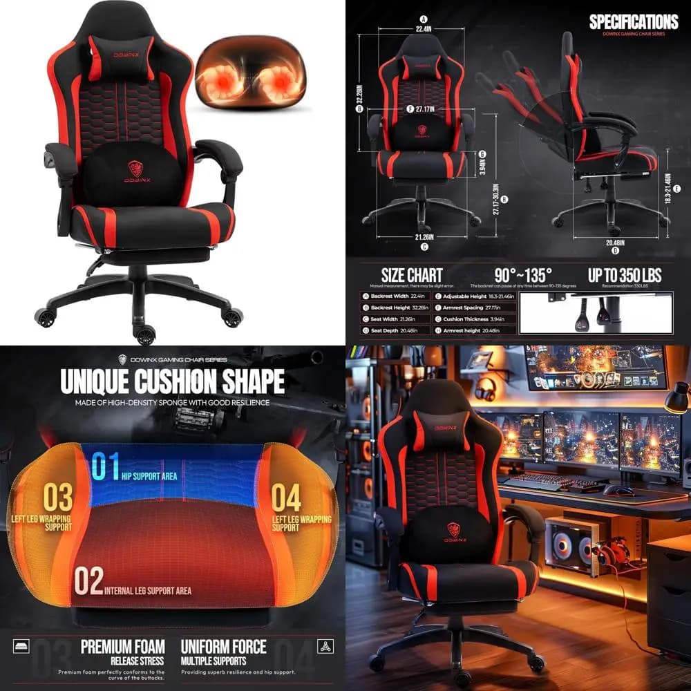Sedia da gioco ergonomica con supporto lombare per massaggio con funzione riscaldata, sedia per computer con poggiapiedi e cuscino a molla tascabile per E