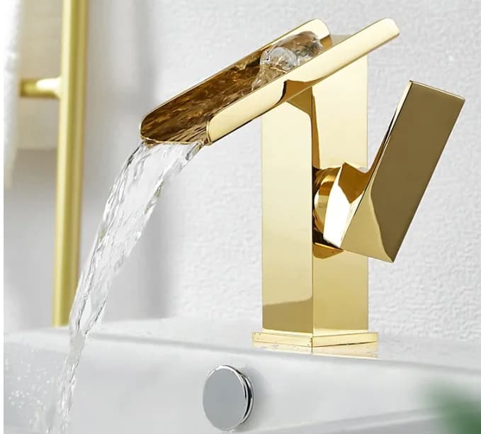 Lavabo a cascata Becola in ottone dorato con rubinetto alto e basso per WC dell'hotel, bagno di casa, compatibile con acqua calda e fredda