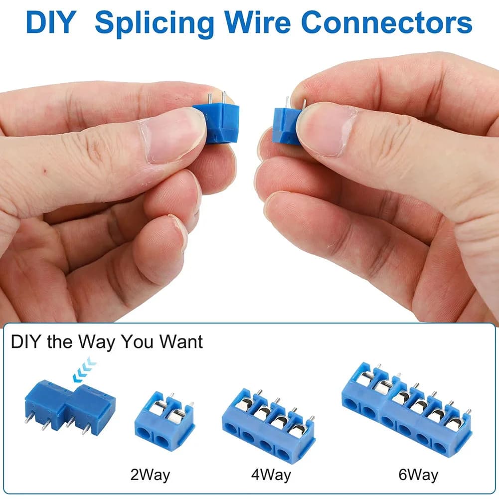 Blue 5mm Pitch 2P 3P 4P Screw Terminal Block Connector Set For Arduino PCB Mount DIY Projects Wire Cable Junction Box 100PCS