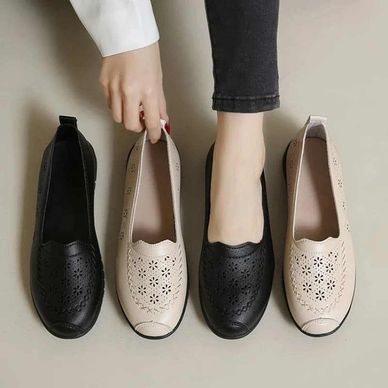Nuove Scarpe in Pelle Primavera-Autunno 2026, Pelle Morbida, Suola Morbida, Comode, Traspiranti, Traforate, Suola Piatta, Casual da Donna