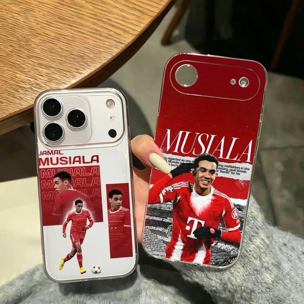 F-Football star J-Jamal Musiala Phone Case For iPhone 17 16 15 14 13 12 11 Mini Pro Max Plus Transparent Cover