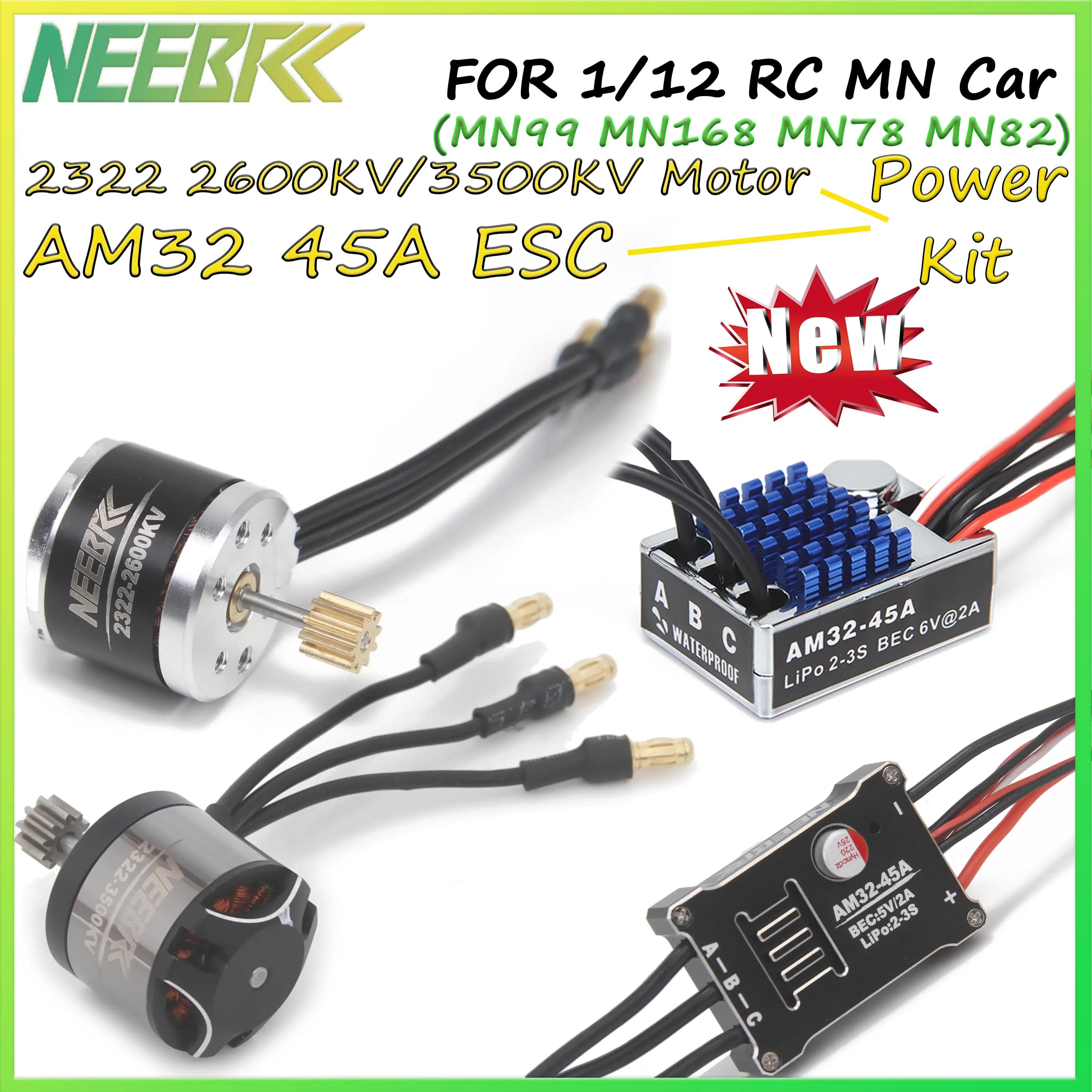 1/12 RC MN Kit di aggiornamento per auto 2322 2600KV 3500KV Motore brushless AM32 45A Metallo ESC SM3.0/T Spina per MN82 MN99 MN168 MN78 Kit di alimentazione