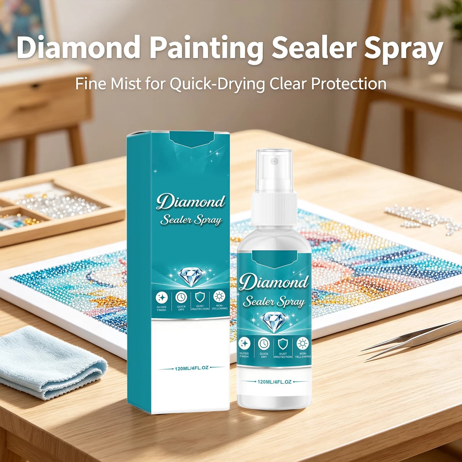 Diamond Sealer Spray DIY Diamond Art Protection Quick Dry Anti‑yellowing Permanent Hold Shine Effect 5d Diamond Painting Sealer
