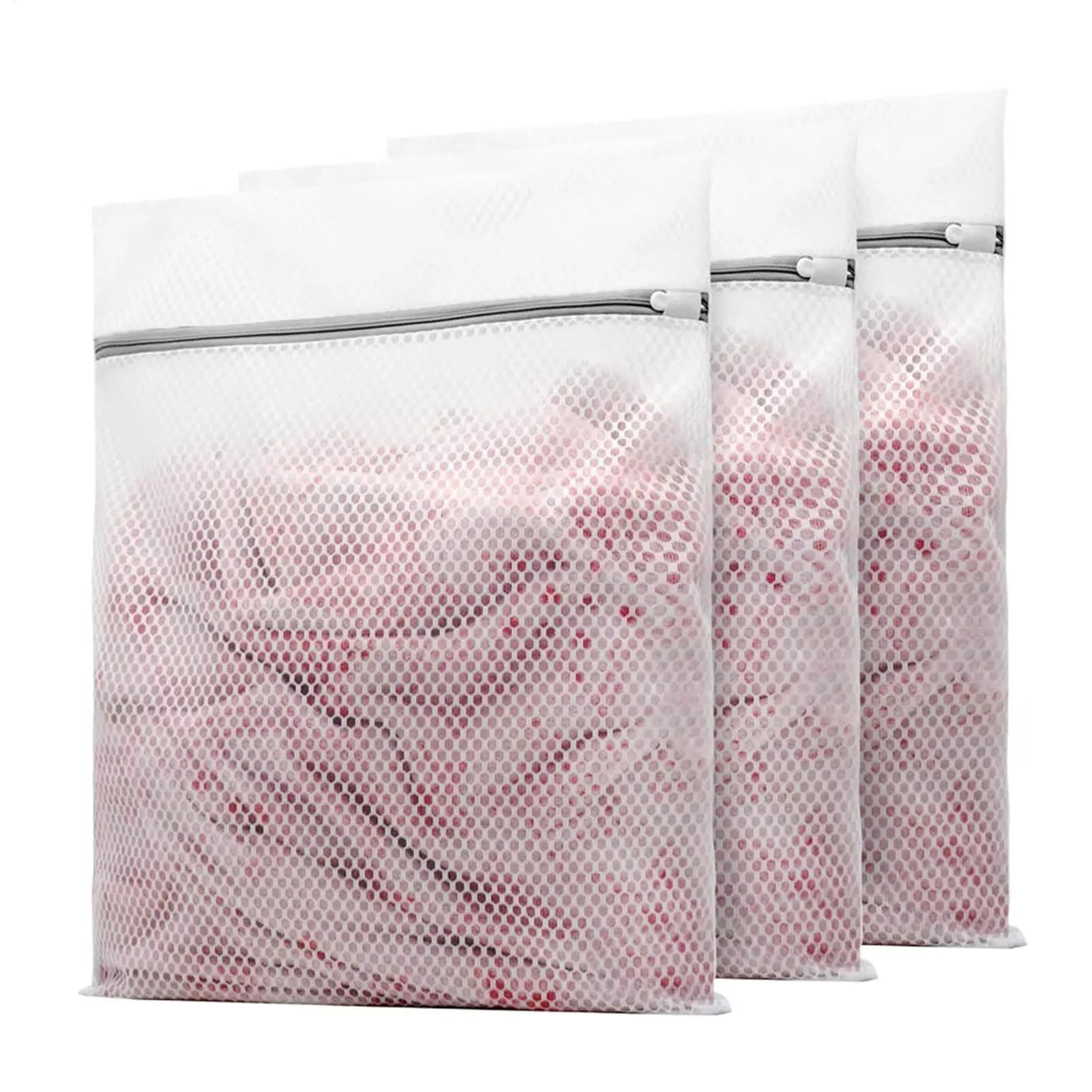 Set di 3 Sacchetti per Bucato Riutilizzabili in Rete con Cerniera Antiruggine, Rete Protettiva per Vestiti, Sacchetti a Rete per Lavatrice