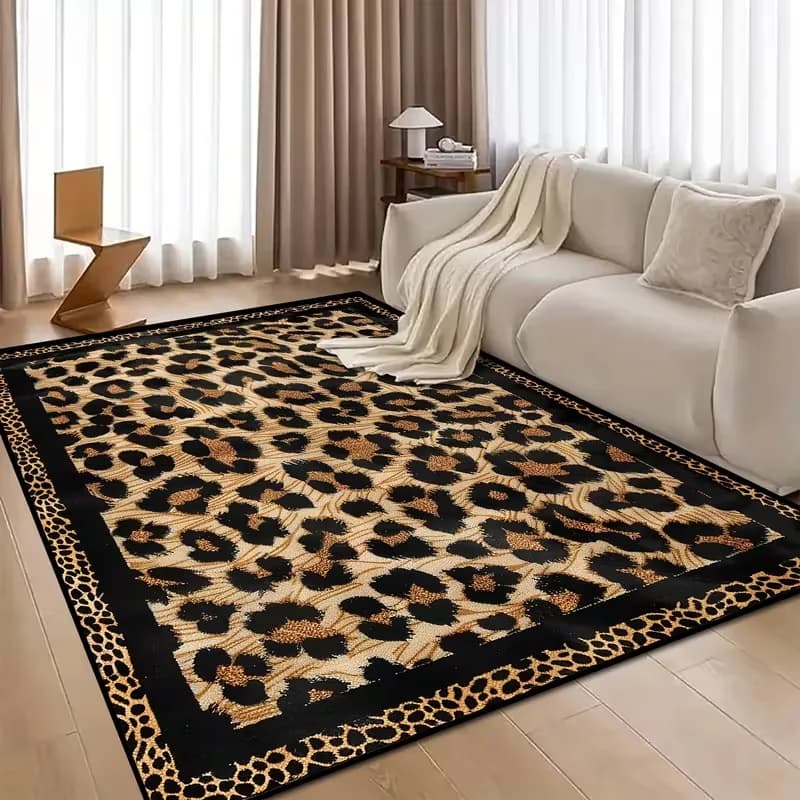 Tappeto Stile Retrò con Stampa Leopardata per Soggiorno, Arredamento Casa, Tappeto per Divano, Camera da Letto, Cucina, Tappetino per Tavolino, Zerbino