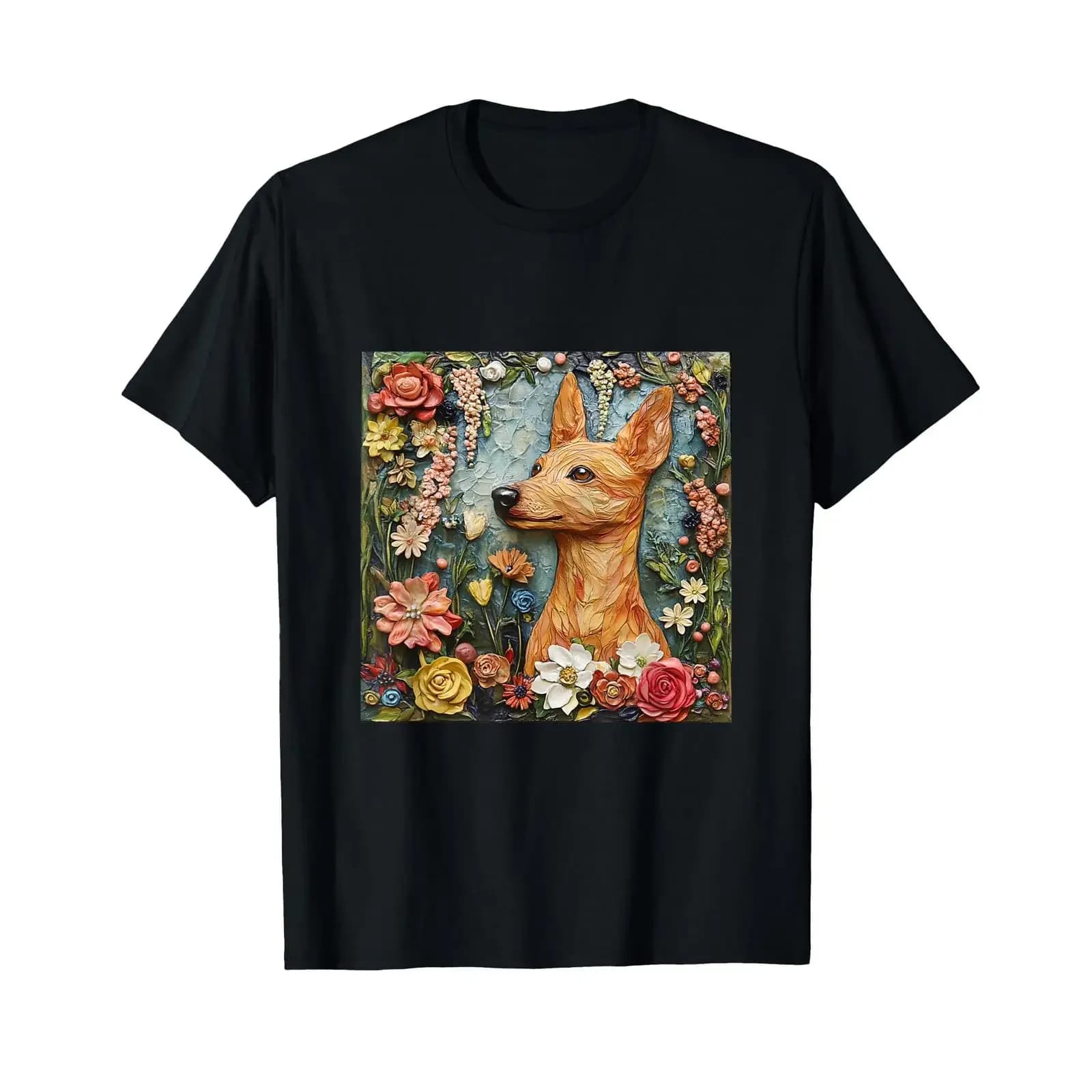 Podenco Dog T Shirt black S vintage Washed Casual fashion streetwear Comfortable graphic Breathable Stretched Slightly