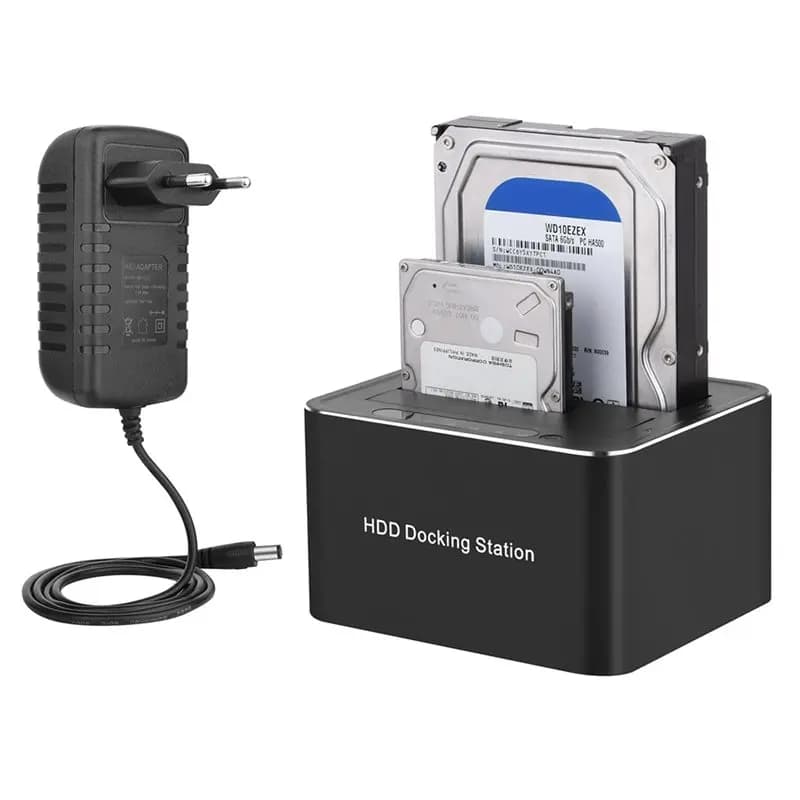 Docking Station Esterna A23F-SATA a Doppio Alloggiamento USB 3.0 da 5 Gbps per SSD/HDD da 2.5/3.5 Pollici con Clonazione Offline Veloce, Spina EU
