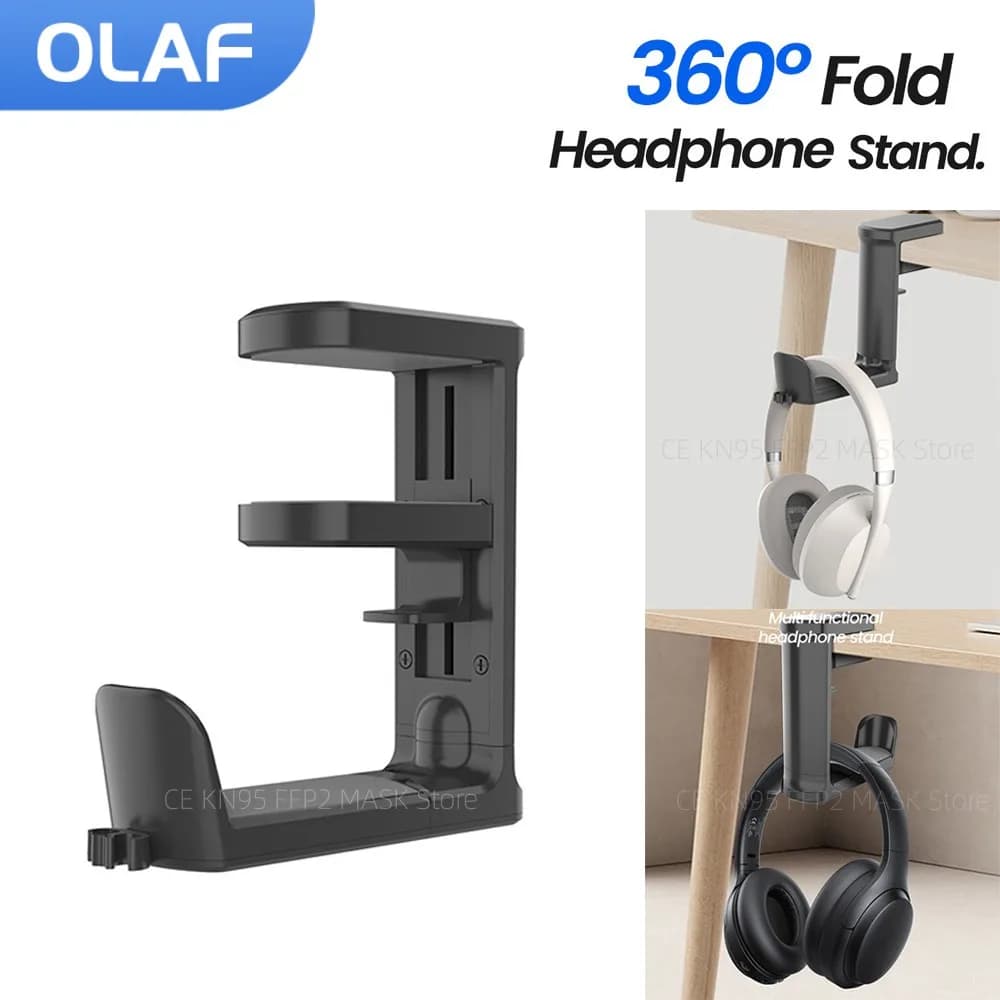 360 ° Supporto per cuffie girevole Supporto per cuffie pieghevole Supporto per cuffie da gioco regolabile Gancio per appendere bordo desktop universale