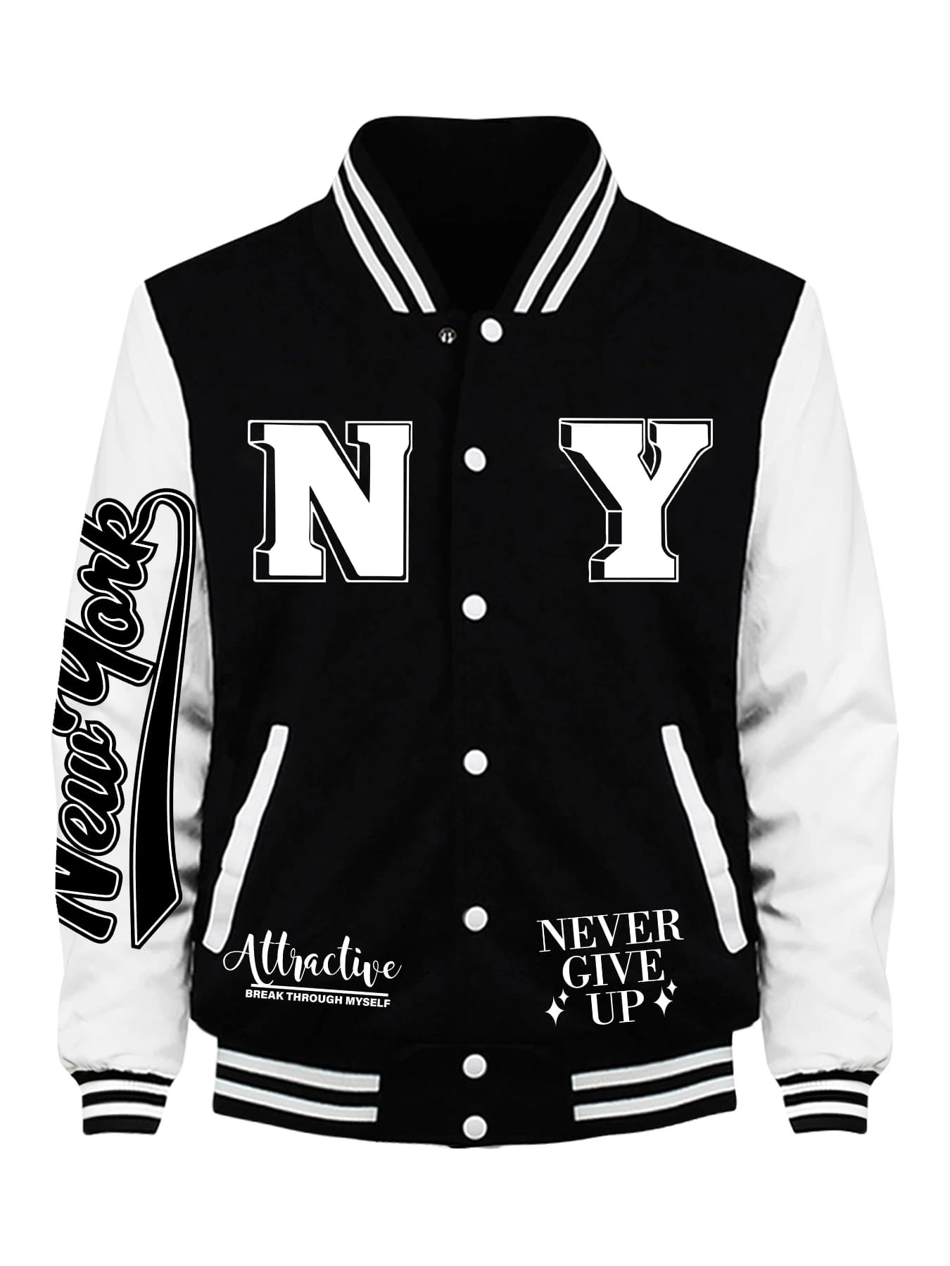 New York City Never Give Up Stampa Abbigliamento Moda maschile Top in pile Autunno Giacca da baseball allentata Abbigliamento sportivo allentato casual da uomo