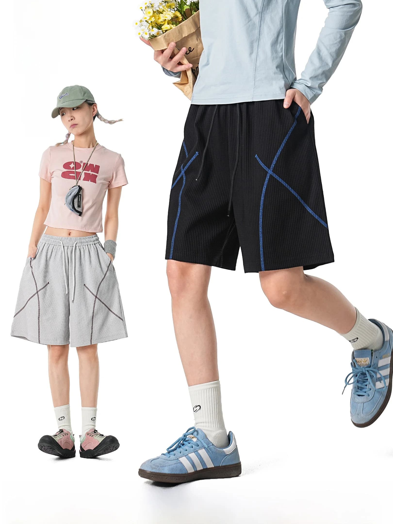 Pantaloncini Sportivi da Donna HUASSU Line, Casual, Larghi, da Spiaggia, a Cinque Punti, con Blocchi di Colore, Estivi, per il Tempo Libero