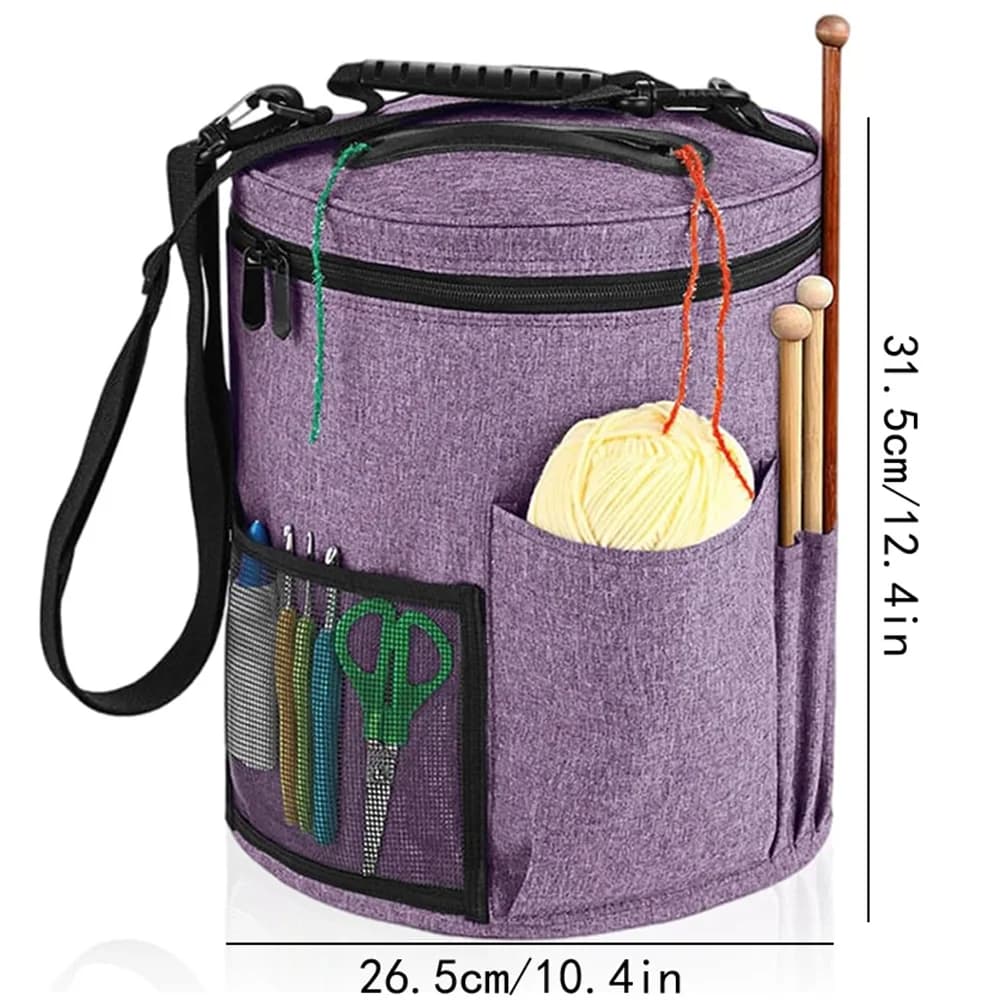 Borsa Portaoggetti per Attrezzi da Maglia, Organizer per Filati e Uncinetti, Borsa Capiente e Portatile con Tasca Frontale per Aghi e Ganci