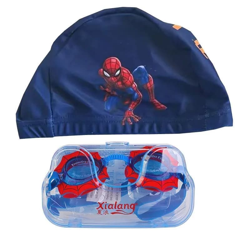 Occhialini da Nuoto per Bambini Marvel Spider-Man con Cuffia, Occhiali Subacquei Antiappannamento Supereroi, Occhiali da Immersione Cartoon alla Moda per Ragazzi, Regalo di Compleanno per Bambini