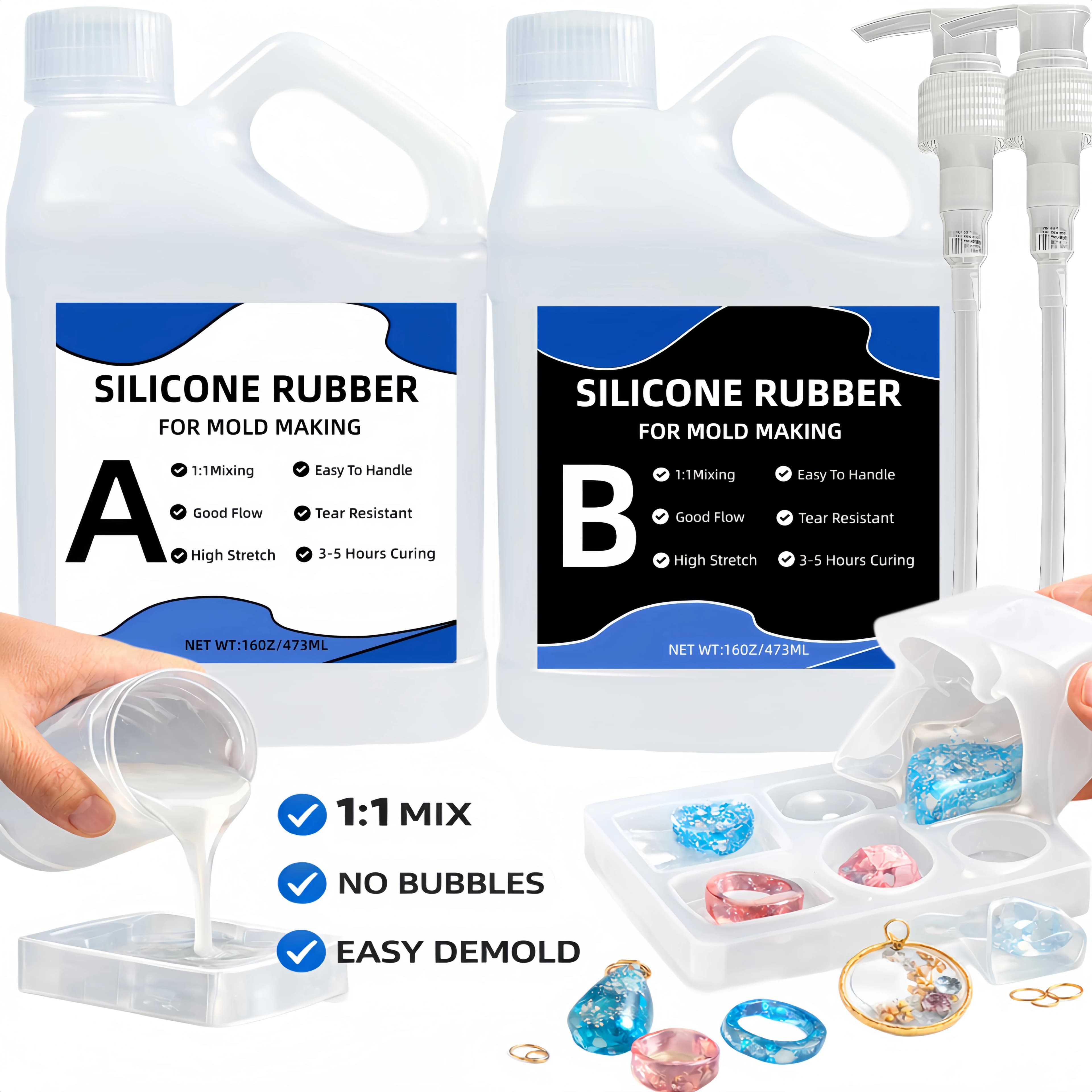 Kit per Creazione Stampi in Silicone Liquido Traslucido 1:1, Flessibile per Colata di Resina 3D, Include Guanti, Bastoncini e Tazze