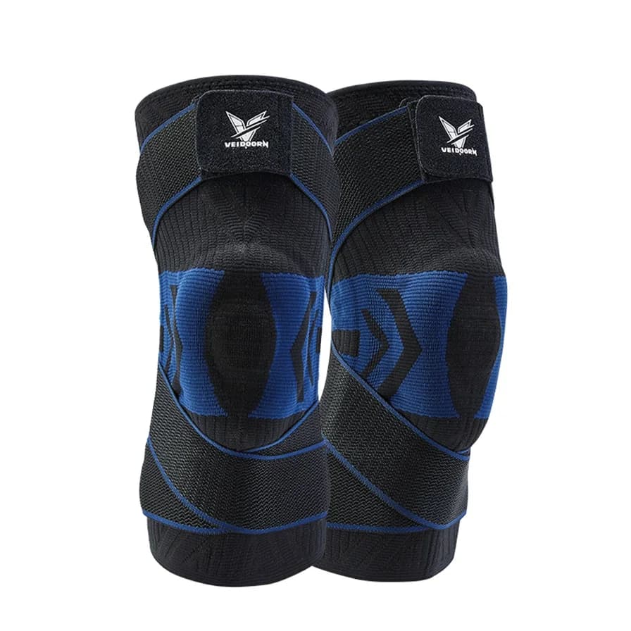 1PC Uomo Compressione Crossfit Rodilleras Ginocchiera sportiva elastica con cinghie lunghe Ginocchiera blu nera con gel di silicone