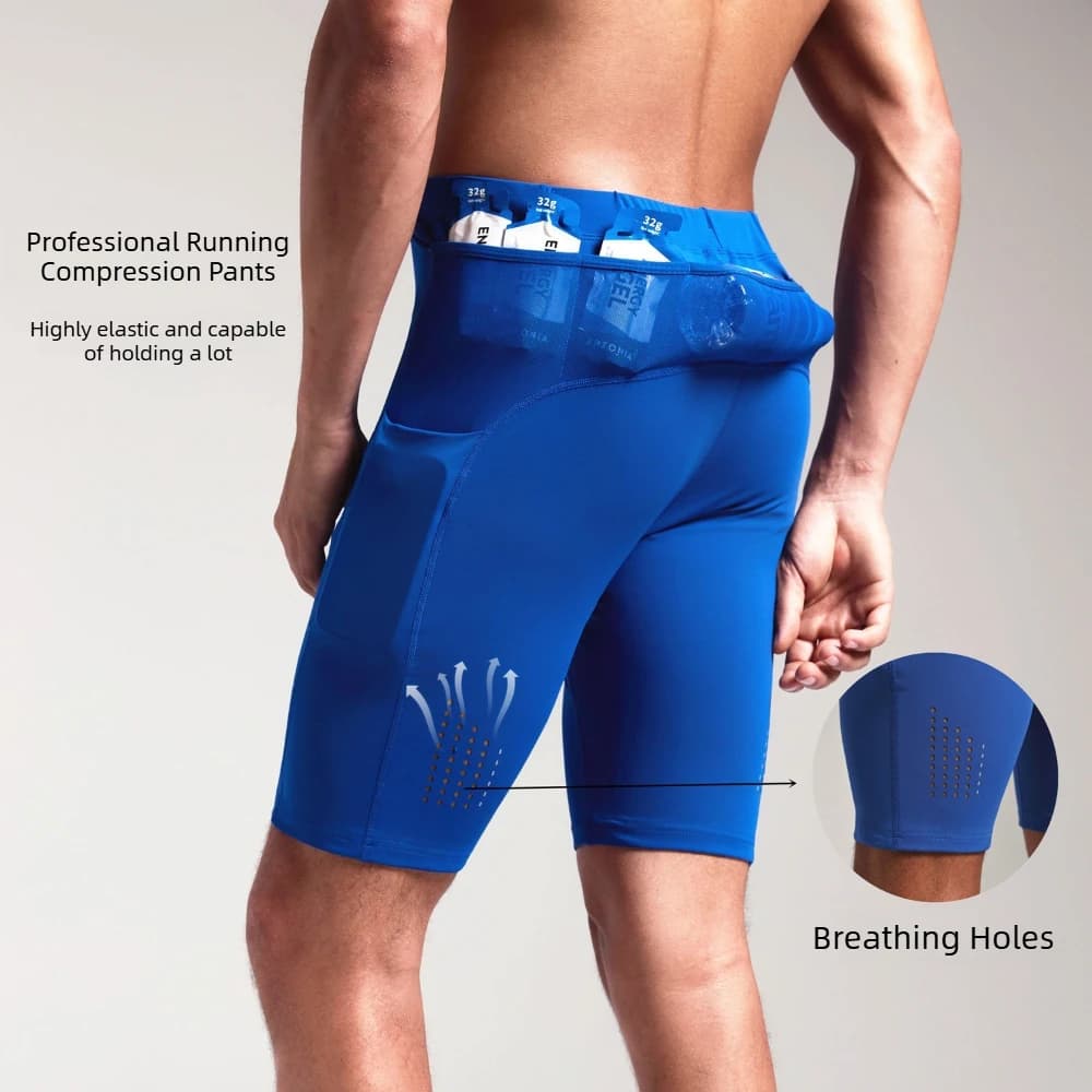 New Men's Marathon 5 Multipocket Compression Shorts Quick Dry Outdoor Running Hiking Jogging Cycling Gym Fitness Exercise Tight