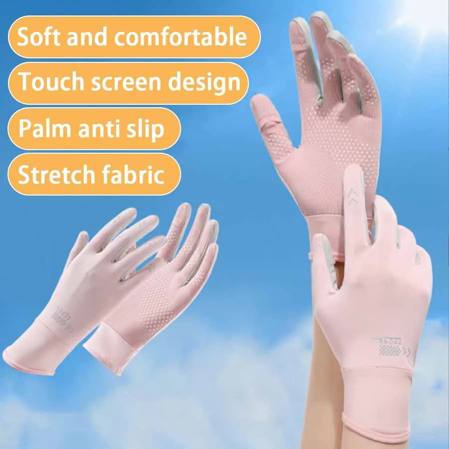 Guanti per protezione solare in seta ghiacciata per l'estate, design sottile, antiscivolo, guida, ciclismo, protezione solare, protezione UV, seta ghiacciata, cool an