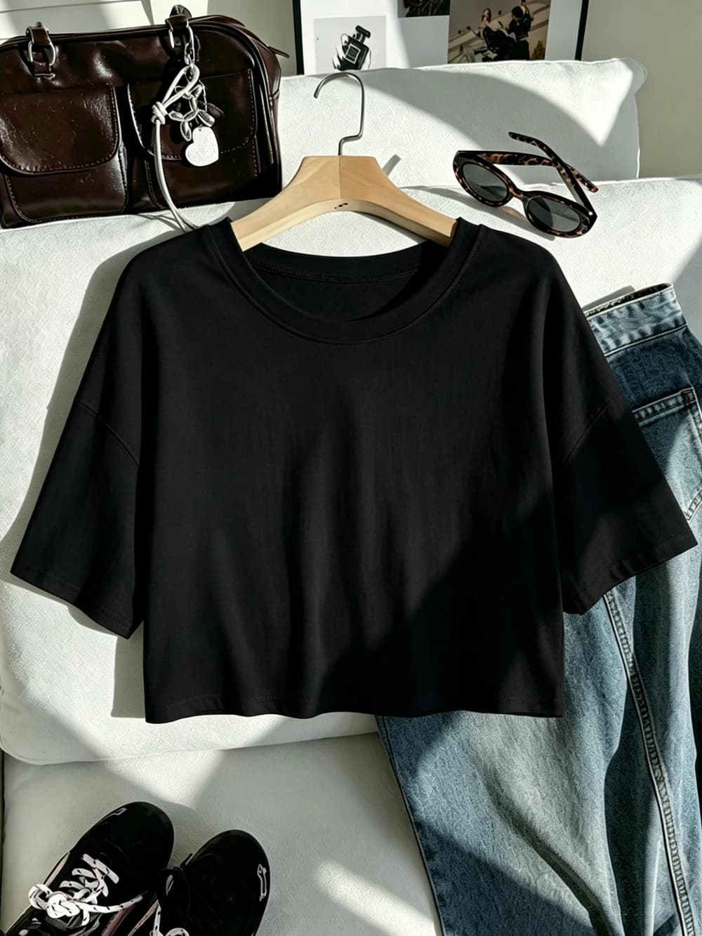 T-shirt Estiva Crop in Cotone da Donna, Casual con Scollo a O, Maniche Corte, Top Basic Oversize per Yoga, Fitness e Palestra, Abbigliamento Donna