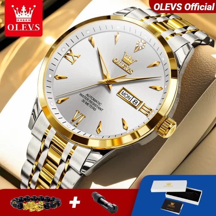 OLEVS Men's Watches Classic Double Calendar Display Waterproof Men's Automatic Mechanical Wrist Watch