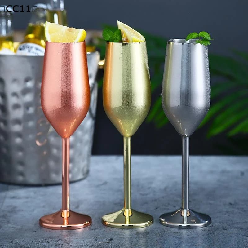 Eleganti bicchieri da champagne in acciaio inossidabile color oro e argento, calice da cocktail, miglior regalo per matrimoni, feste di compleanno〔CC11〕