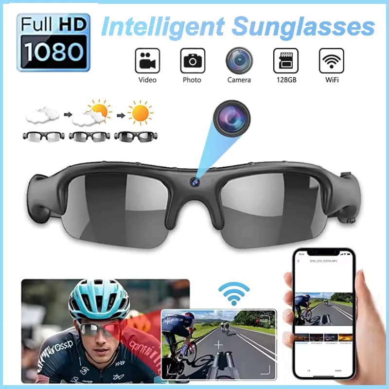 Occhiali intelligenti WIFI 1080P Fotocamera Esterna Bicicletta Moto Protezione di sicurezza Occhiali da sole Videocamera Obiettivo polarizzato Cam sportiva