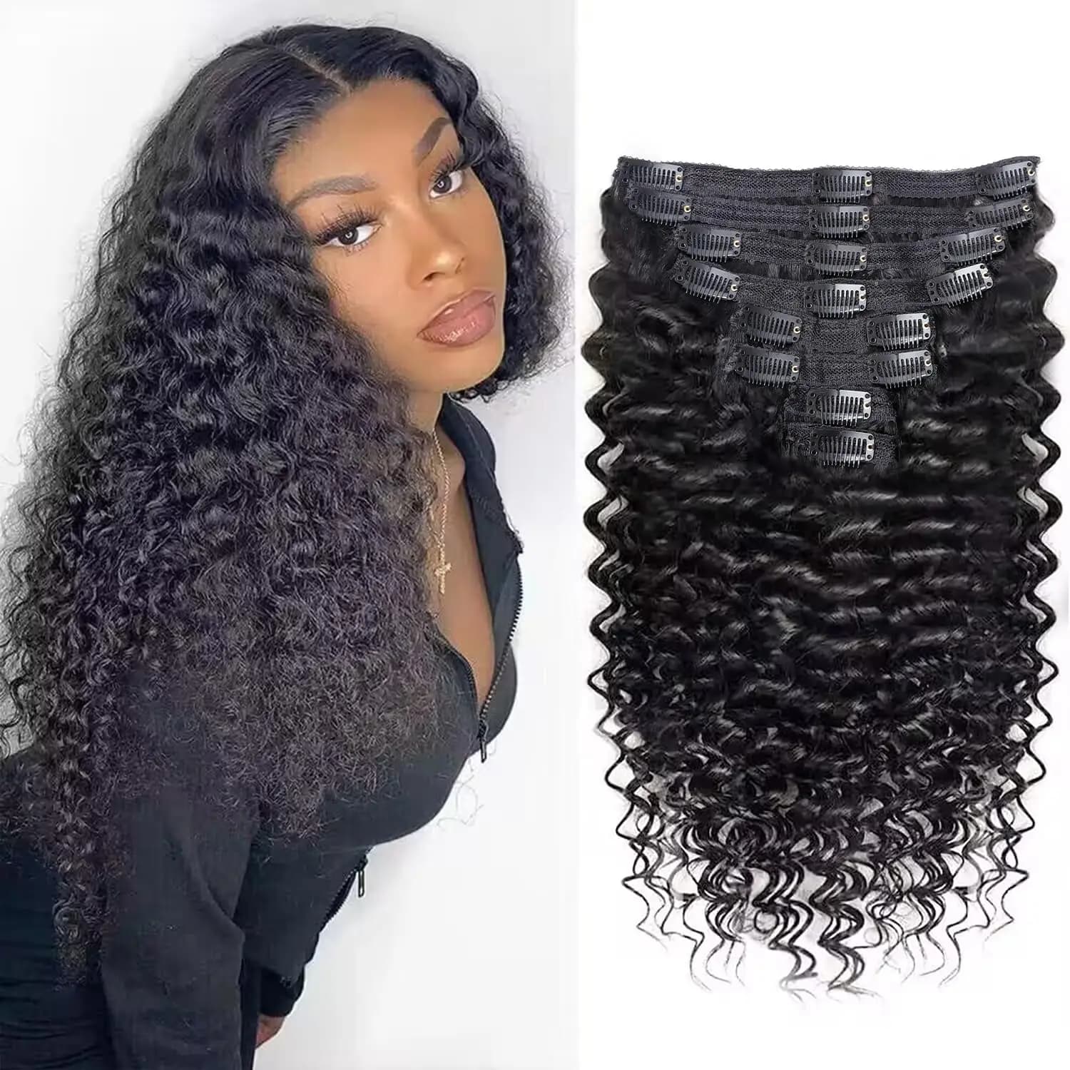 Clip a onda profonda nelle estensioni dei capelli umani 8 pz/set 120g all'ingrosso Remy Virgin ricci ondulati clip sui capelli per le donne clip di capelli naturali