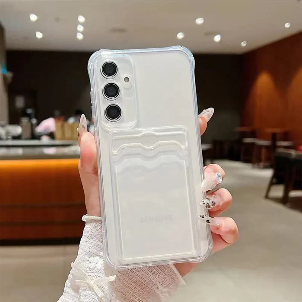 Custodia Morbida in Silicone per Samsung Galaxy S26 Ultra S26 S25 S24 S23 S22 S21 S20 Ultra Plus FE Trasparente con Porta Carte Integrato