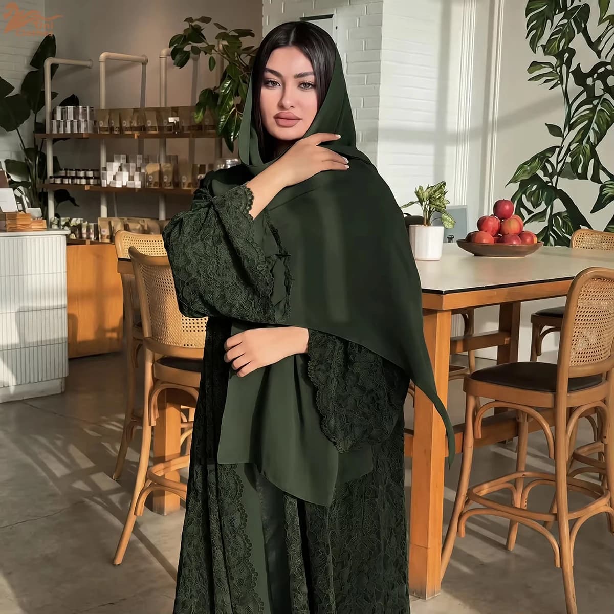 Abaya Zahraa 2026: Nuovo Modello Aperto sul Davanti con Pizzo e Fodera, Vestito da Donna per Eid e Ramadan