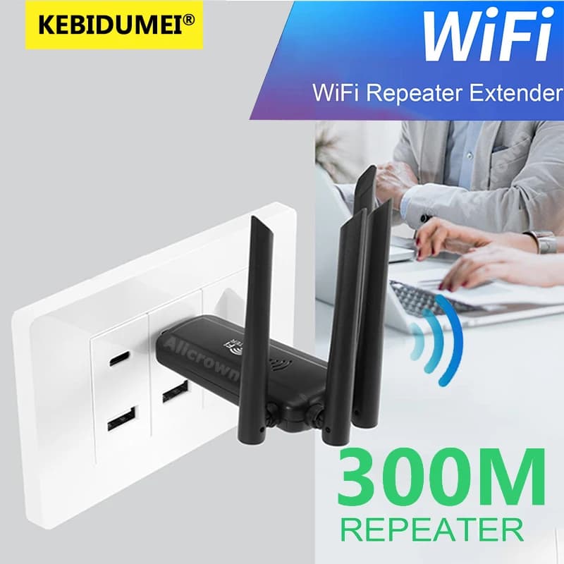 Ripetitore WiFi wireless USB 2.4G 300Mbps 4 Antenna Amplificatore di segnale WiFi Booster Extender a lungo raggio per estensione di rete domestica