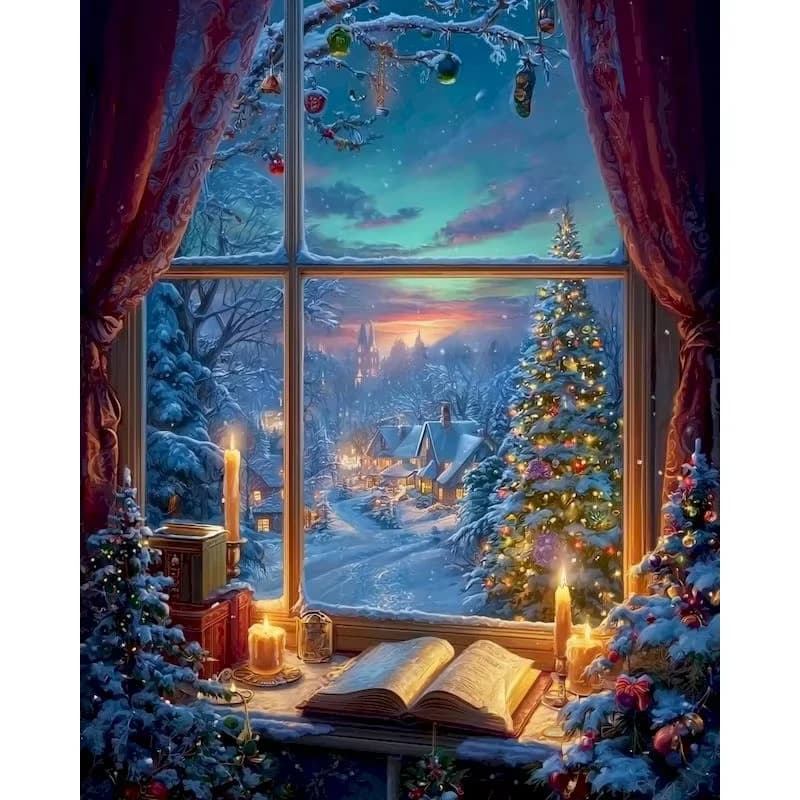 DIY Oil Painting By Numbers Kit Candle Snowy Village View Acrylic Paint By Numbers Diy Numbers Painting Art on Canvas By Numbers