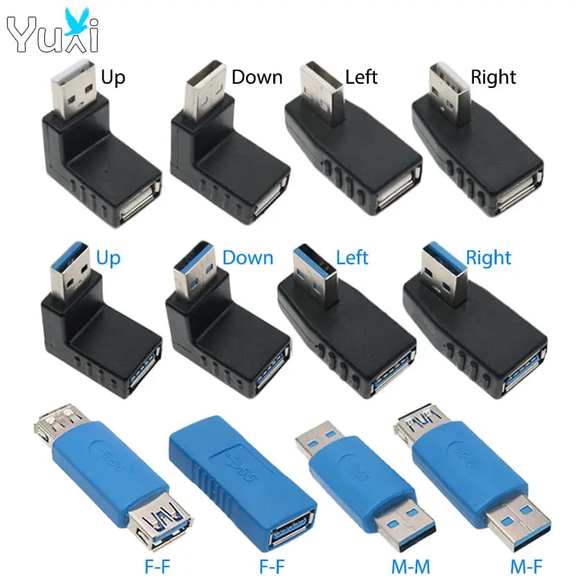 YuXi USB 2.0 3.0 maschio a femmina 90/180 gradi su giù sinistra destra adattatore connettore di estensione ad angolo per PC portatile