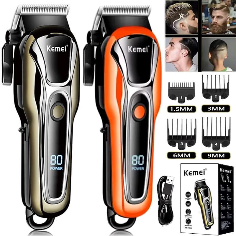 Kemei Professional Haircuts Barber Electric Haircut USB Rechargeable Haircut for Men LCD Display Haircut set KM-PG1990