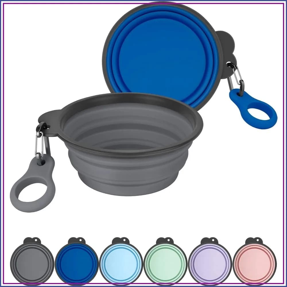 Collapsible Dog Bowls with Bottle Carrier, 2 Pack Travel Water Bowl Upgraded Carabiner, One-piece Molded Rim No Fall Off, Foldable Silicone Portable for Pets Walking Hiking 37oz