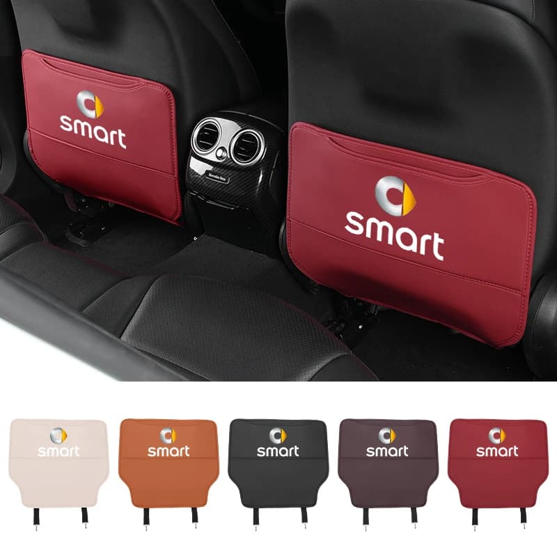 Car Leather Half-Cover Seat Anti-Kick Mats Pad Storage Pouch For Smart Fortwo 451 450 453 Forfour EQ Cabrio Crossblade Coupe
