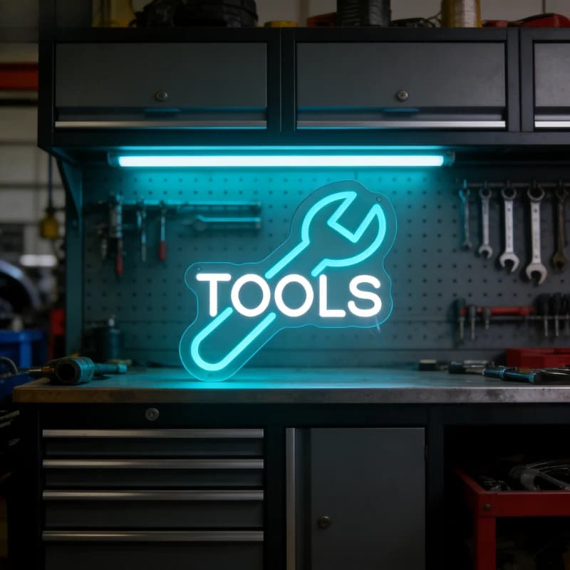 Insegna al Neon LED Dimmerabile USB Blu Verde per Garage, Officina, Decorazione Murale, Man Cave, Regalo per Meccanici, Arte per Cassetta degli Attrezzi