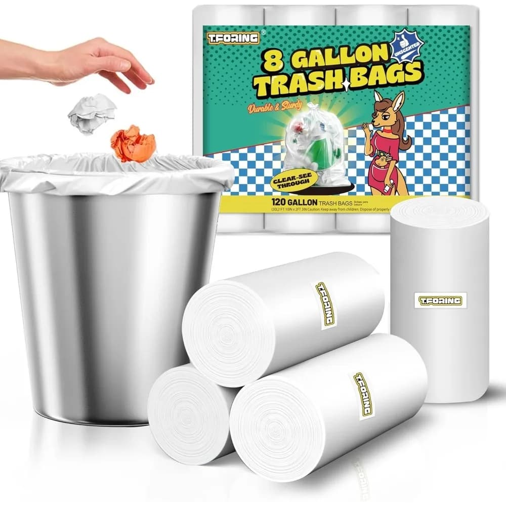 Sacchetti della spazzatura da 120 pezzi da 8 galloni non profumati - Sacchetti della spazzatura medi trasparenti spessi, robusti contenitori per rifiuti in plastica da 30 litri per
