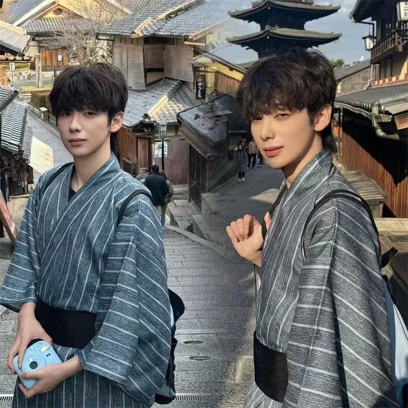 Kimono Nero Tradizionale Giapponese per Uomo, Costume Asiatico Antico, Abito per Carnevale ed Eventi, Cosplay da Guerriero, Kimono Vintage
