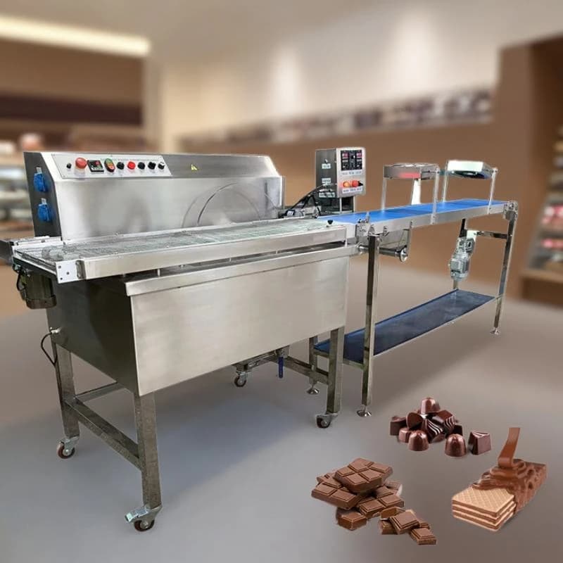 Nuts-chocolate-coating-machine Protein bar Energy bar Temper Chocolate Coating Machine for of Dry Fruit and Sugar by Glaze Line