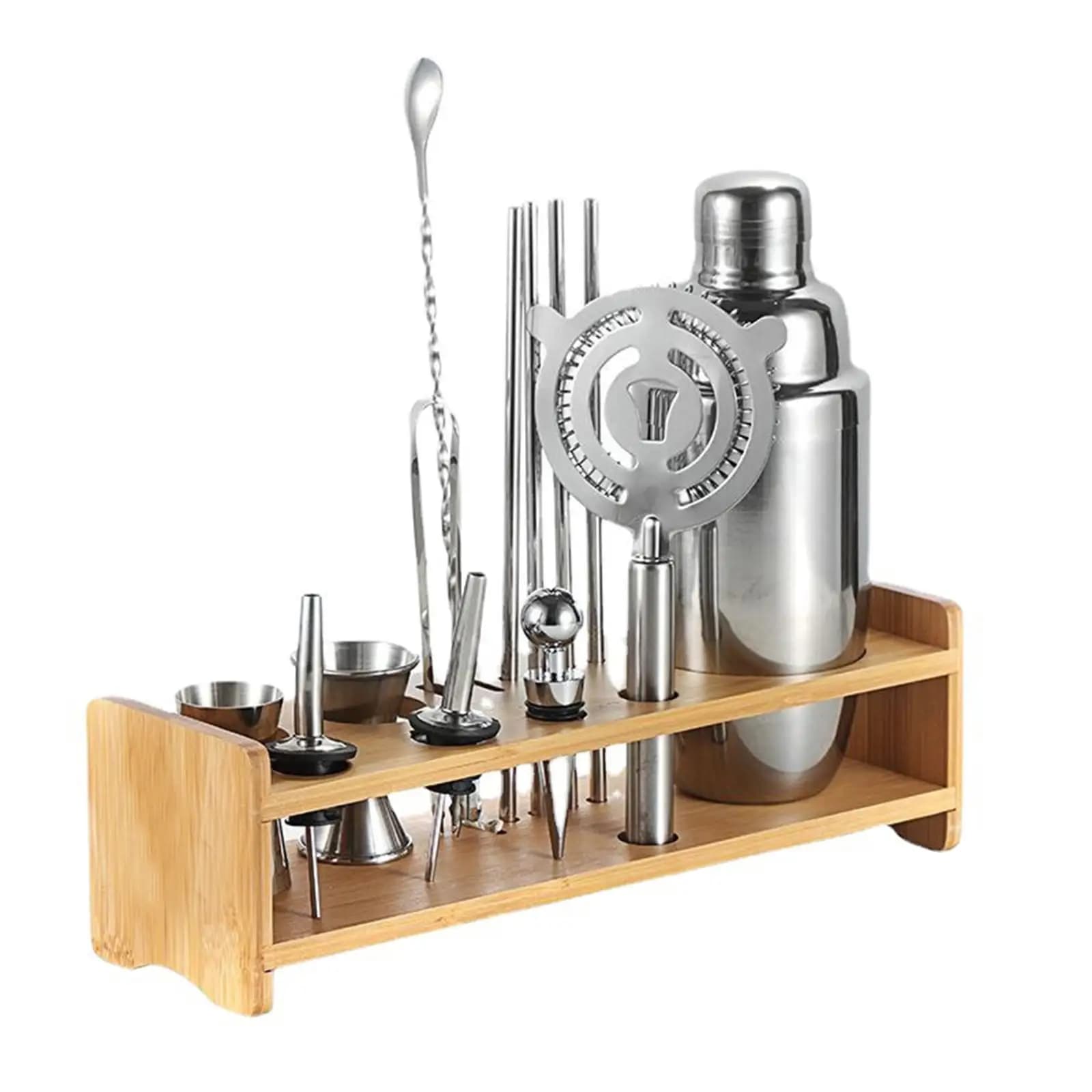 Cocktail Bartending Set supporto in legno da tavolo portatile stabile Cocktail Shaker Stand per feste di matrimonio Home Bar principianti