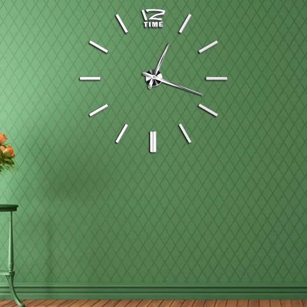 Large 3D Wall Clock Without Frame, Fa-da-Te Wall Clock in Acrylic for Home Decoration, Living Room, Bedroom, Silver