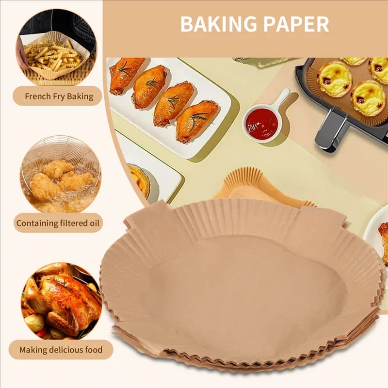 A24R Air Fryer Disposable Paper Leaf, Square Non-stick 50-piece 7.9-inch Pergamage Cover, Oil Resistant for Air Fryer Bags
