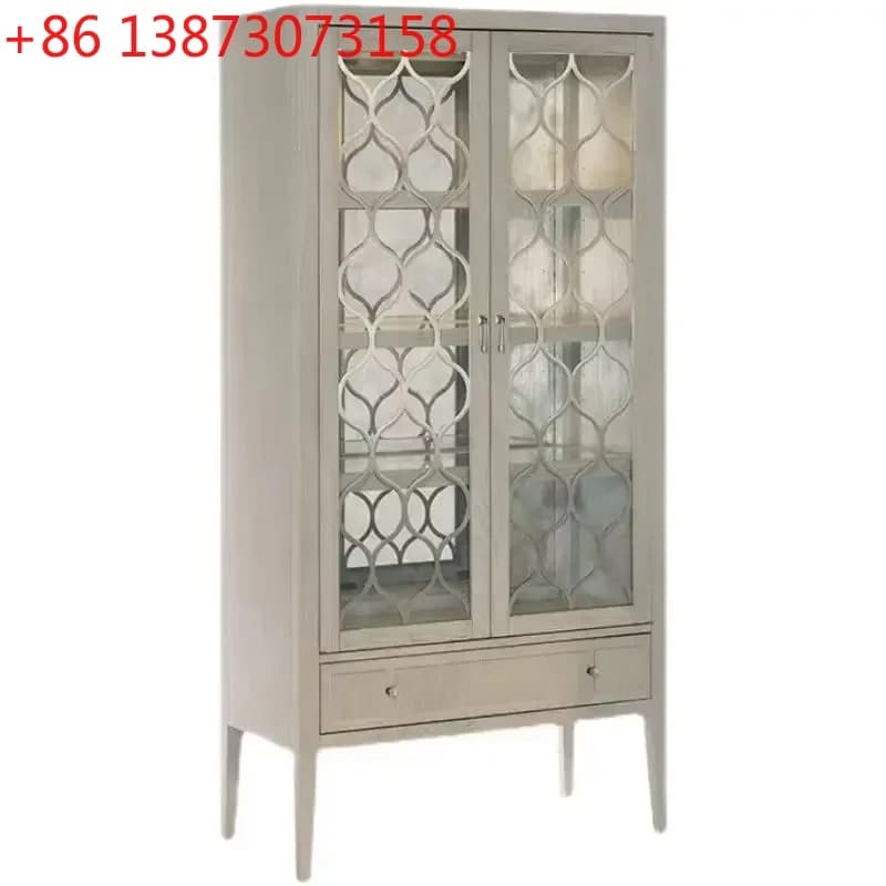 Mobile Bar in Legno Massello Stile Country Americano con Decorazioni in Ceramica, Vetrina Moderna per Vini, Arredamento Personalizzato