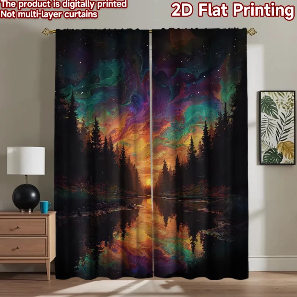 1pc 2D flat Photography Backdrop Party Backdrop Colorful Forest Sunset 100% Polyester Vibrant Reunion for Booth seats and studio