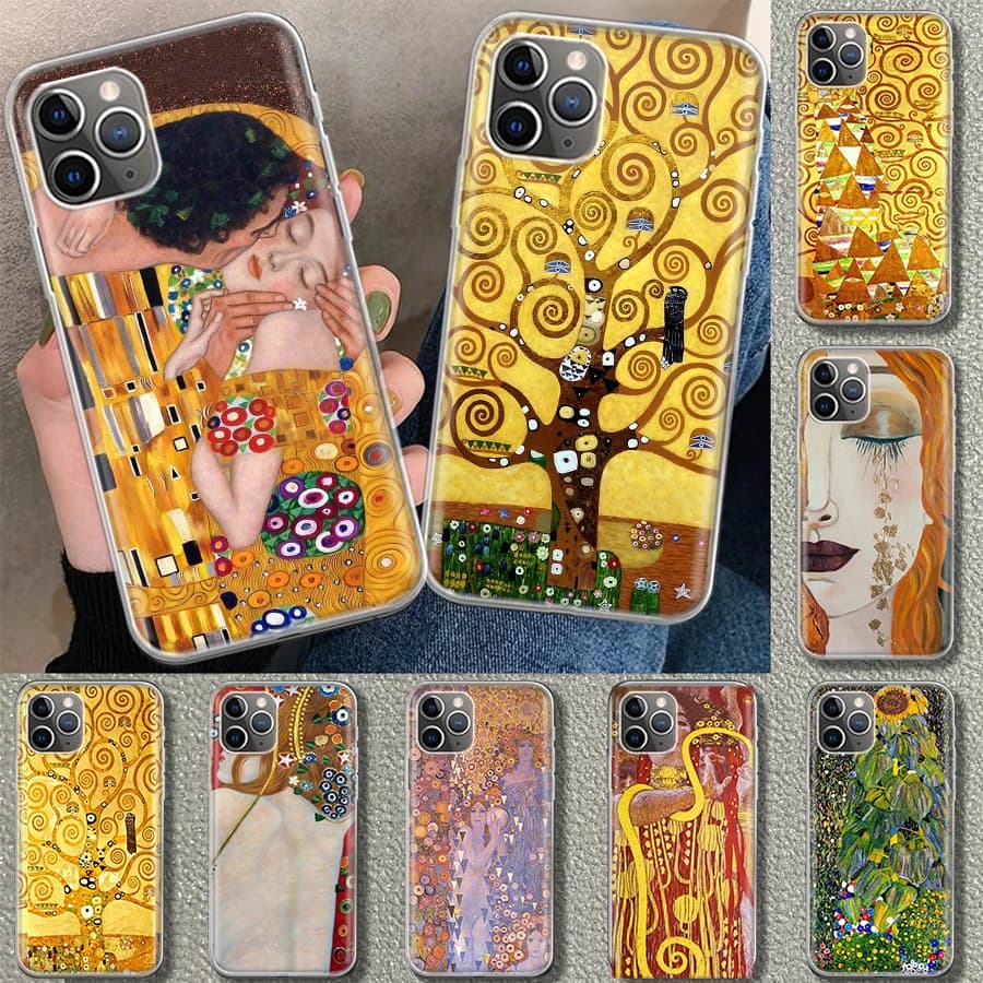 Kiss By Gustav Klimt Phone Case Cover For iPhone 11 12 13 Mini 14 15 Plus 16 Pro Max 17 Air 7 8 + SE Art Customized Fundas 11 12