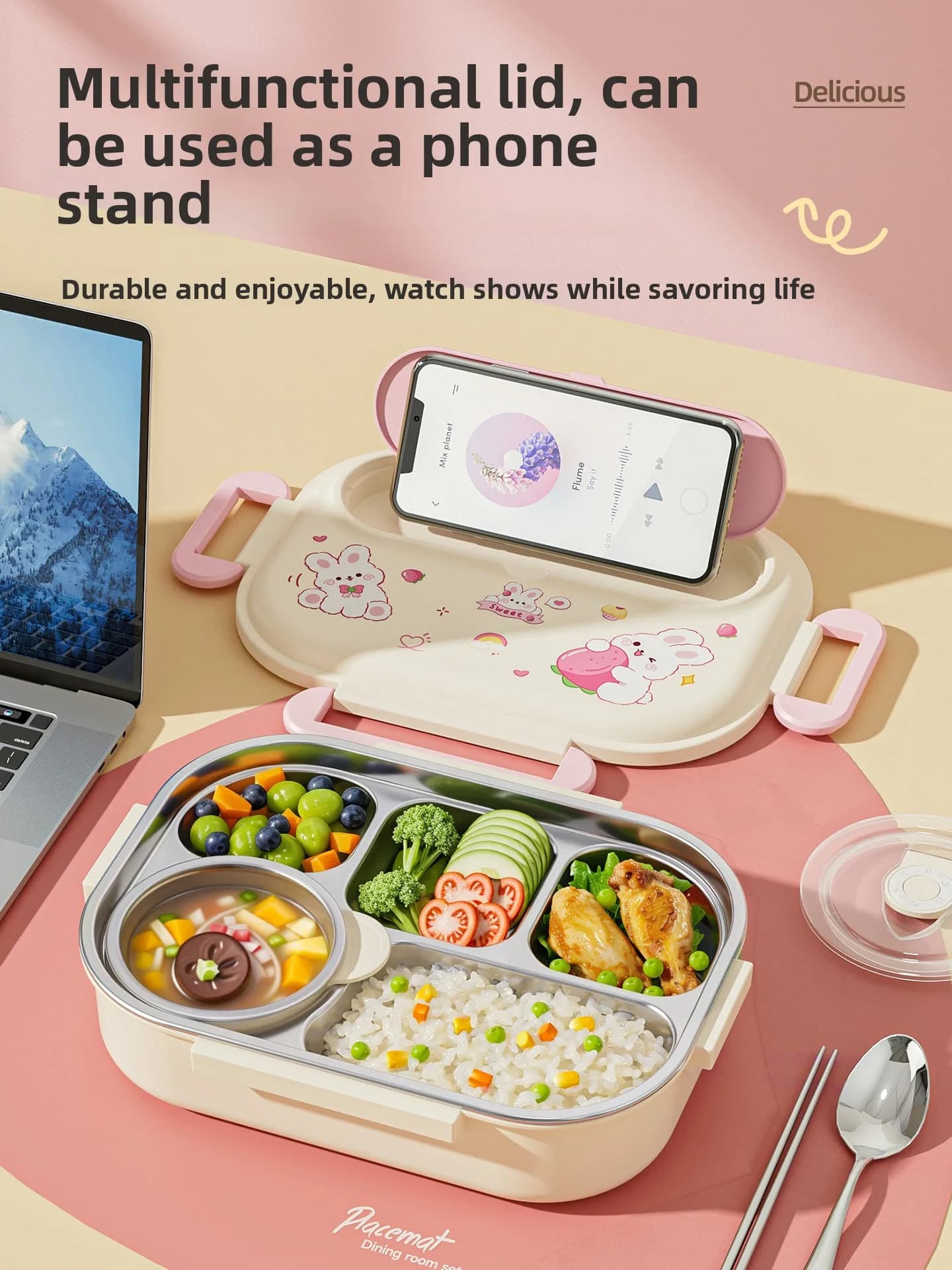 Contenitore per il pranzo per bambini in acciaio inossidabile 316, porta pranzo scolastico con scomparti, portatile, per studenti e adulti