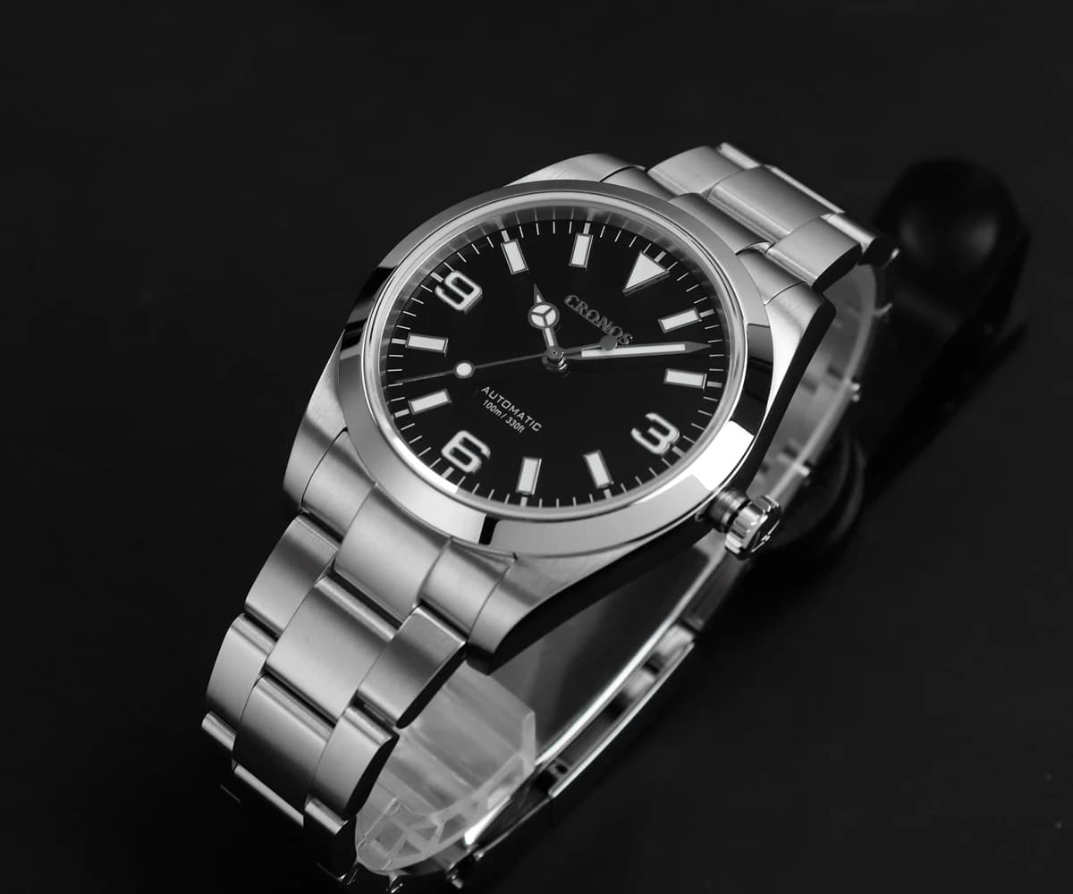 CRONOS Men's Automatic Watch 39mm Luxury Mechanical Wrist Watch Zaffiro 10ATM Waterproof BGW-9 Luminous PT5000