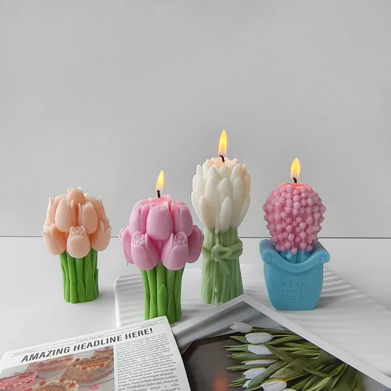 Stampo in Silicone 3D per Bouquet di Tulipani e Lavanda, per Candele Profumate, Ornamenti in Gesso, Sapone Fatto a Mano, Accessori per la Creazione di Candele