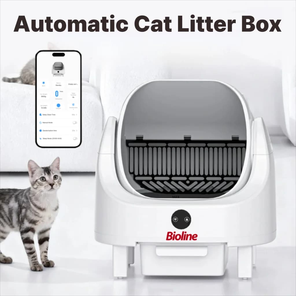 Bioline Automatic Cat Litter Box Self Cleaning Intelligent Cat Litter Pan Open App Control Low Noise Semi-Closed Cat Sand Box